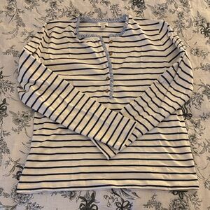 J. Crew Navy and Cream Striped Long Sleeve Tee